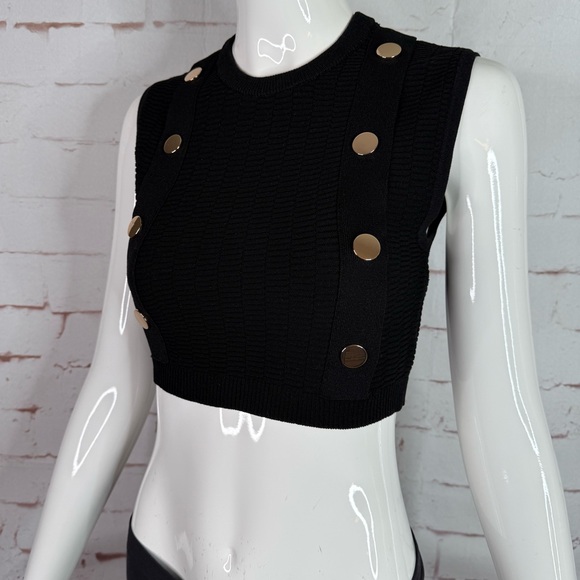 NEW ZARA S Black Sleeveless Crop Top Knit Vest Gold Button Accents Small NWT - Picture 5 of 15